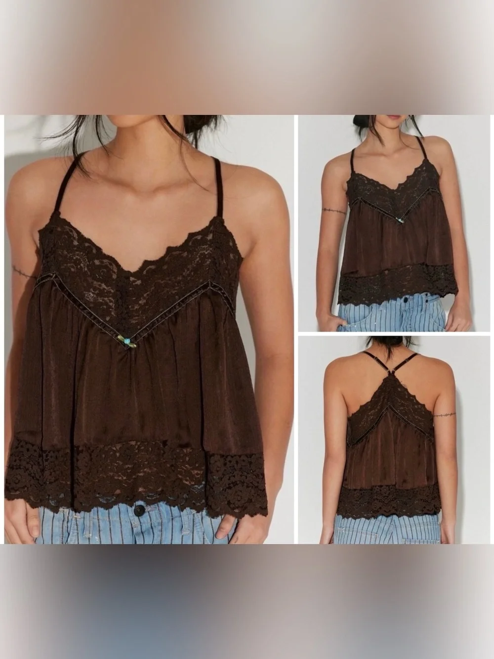 NWT Free People FP Intimately Fiona Satin Cami - Chicory Coffee Brown - XS, S
